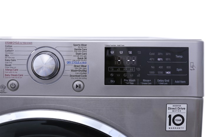 Máy giặt sấy LG Inverter 9kg FC1409D4E Màu Xám