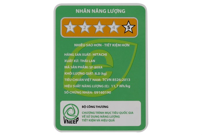 Máy giặt Hitachi 8kg SF-80XA 220-VT (WH) Màu Trắng