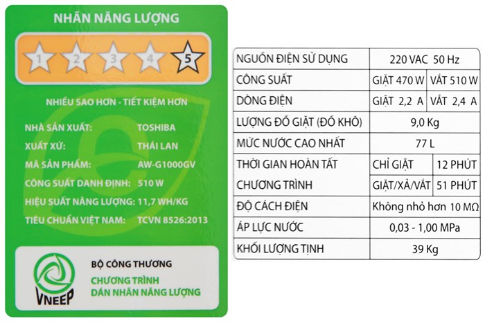 Máy giặt Toshiba 9kg AW-G1000GV WG Màu Trắng - Xám