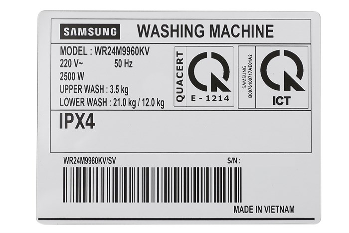 Máy giặt sấy Samsung 21 kg FlexWash WR24M9960KV/SV Màu Đen
