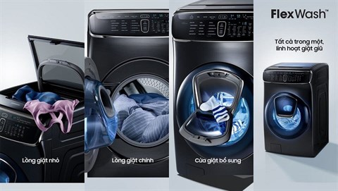 2 lồng giặt - Máy giặt sấy Samsung 21 kg FlexWash WR24M9960KV/SV