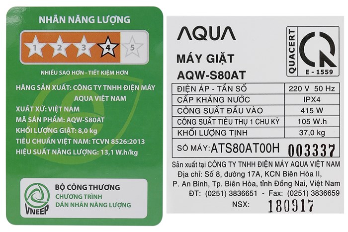 Máy giặt Aqua 8.0 Kg AQW-S80AT