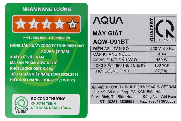 Máy giặt Aqua 9kg AQW-U91BT(N)