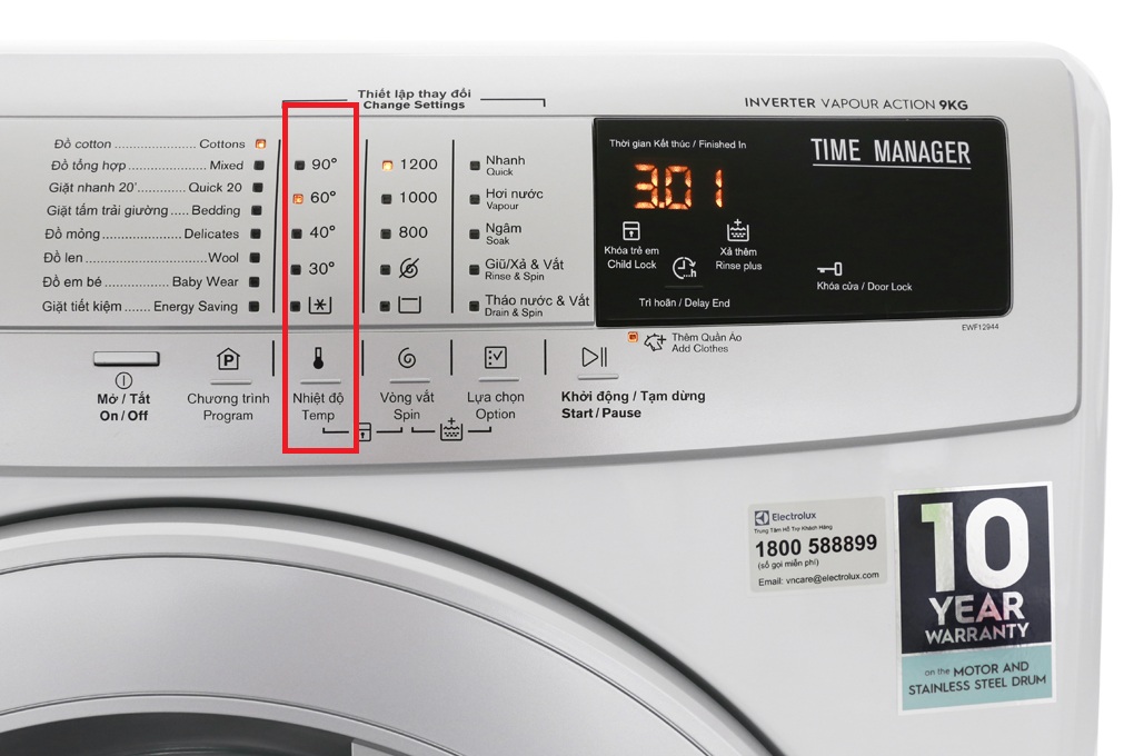 Công nghệ giặt nước nóng - Máy giặt Electrolux Inverter 9kg EWF12944