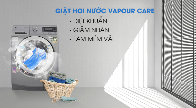 Giặt hơi nước Vapour Care - Máy giặt Electrolux Inverter 9kg EWF12938S