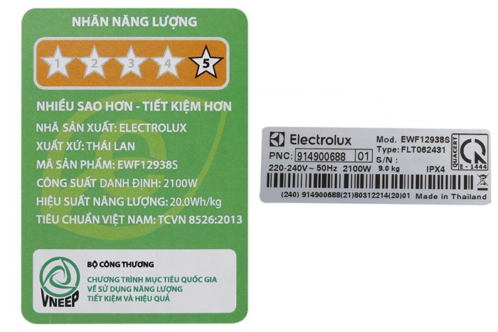 Máy giặt Electrolux Inverter 9kg EWF12938S Màu Xám