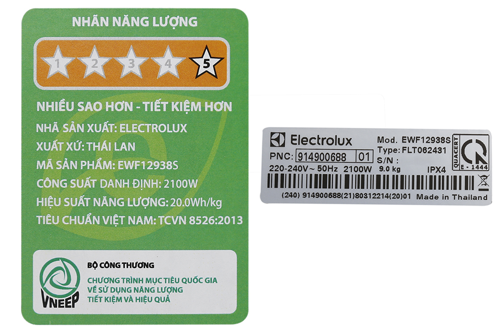 Máy giặt Electrolux Inverter 9kg EWF12938S Màu Xám