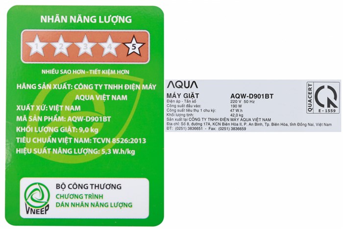 Máy giặt Aqua Inverter 9 kg AQW-D901BT N Màu Vàng đồng