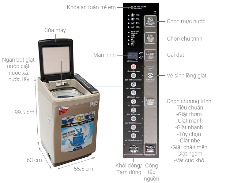 Thông số kỹ thuật Máy giặt Aqua 8.5 kg AQW-U850BT N