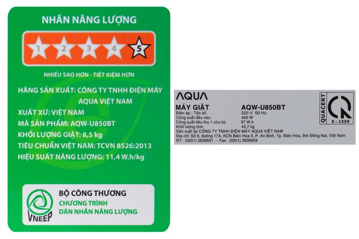 Máy giặt Aqua 8.5 kg AQW-U850BT S