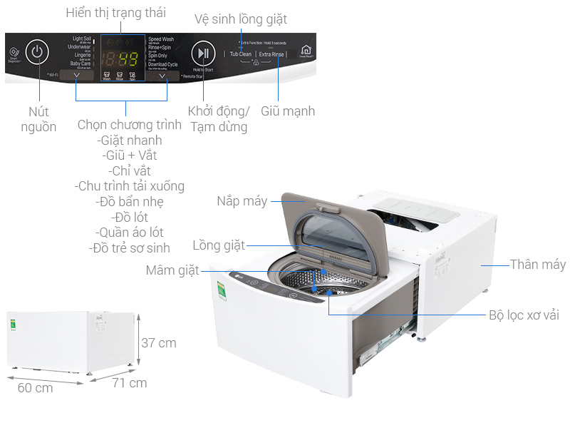 Thông số kỹ thuật Máy giặt LG TWINWash Mini Inverter 2 kg TG2402NTWW
