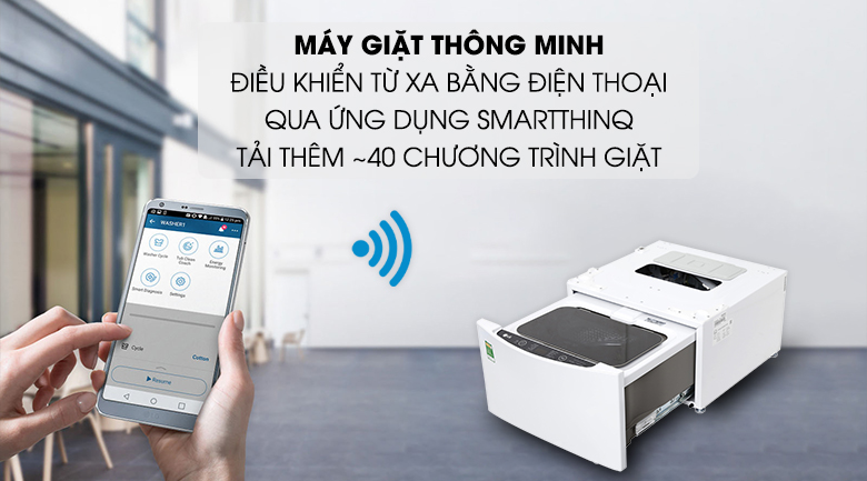 Điều khiển điện thoại từ xa qua ứng dụng Smartthinq - Máy giặt LG Inverter 2 kg TG2402NTWW