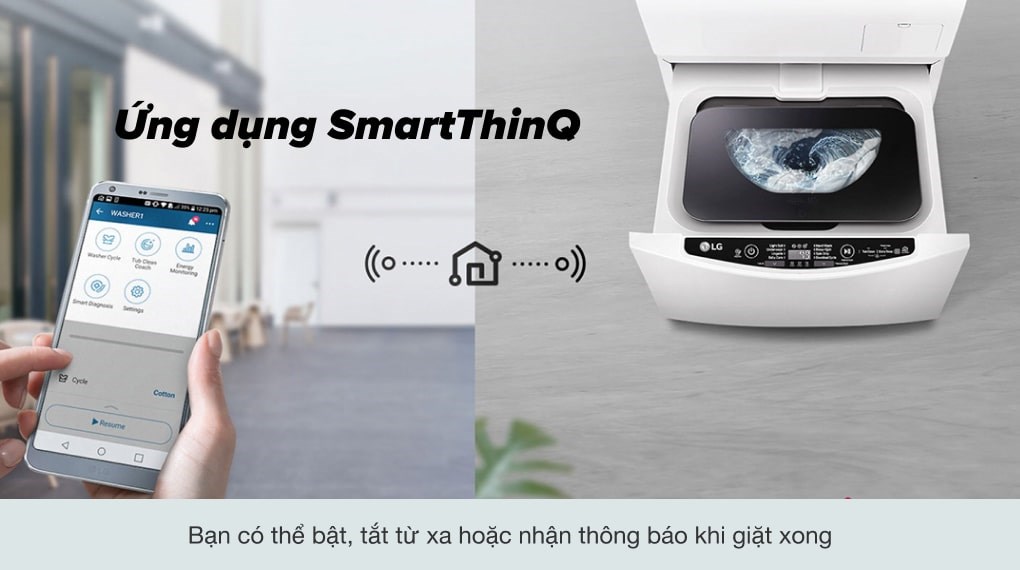 Điều khiển điện thoại từ xa qua ứng dụng Smartthinq - Máy giặt LG Inverter 2 kg TG2402NTWW