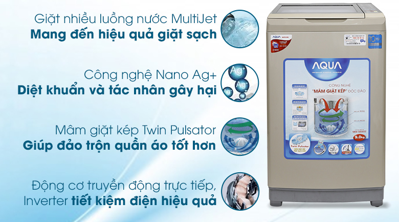 Máy giặt Aqua Inverter 9 kg AQW-DW90AT N