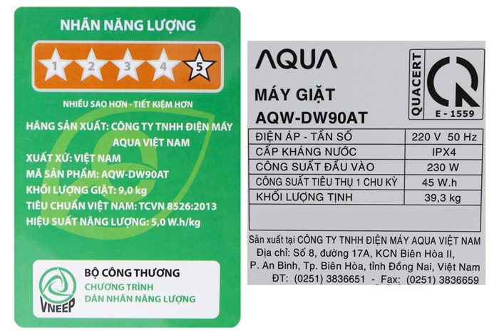 Máy giặt Aqua Inverter 9 kg AQW-DW90AT N Màu Vàng đồng