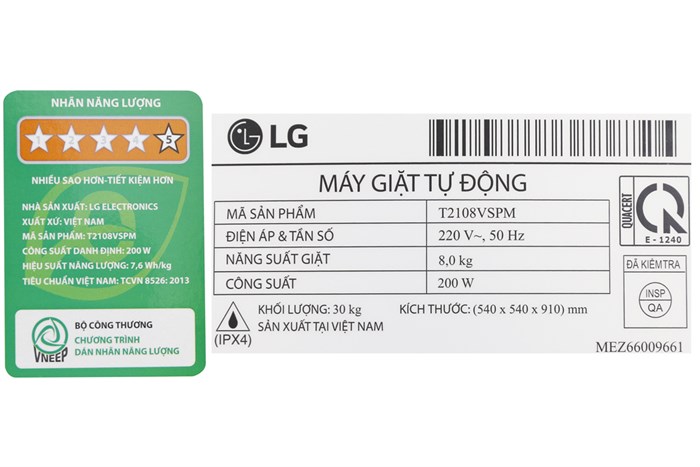 Máy giặt LG Inverter 8 kg T2108VSPM