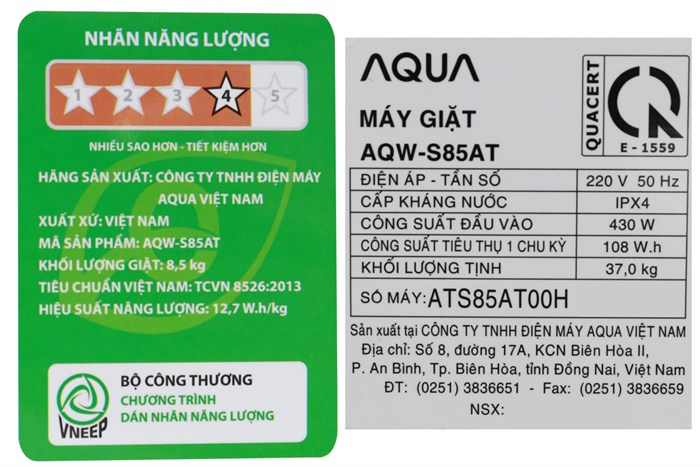 Máy giặt Aqua 8.5 kg AQW-S85AT H