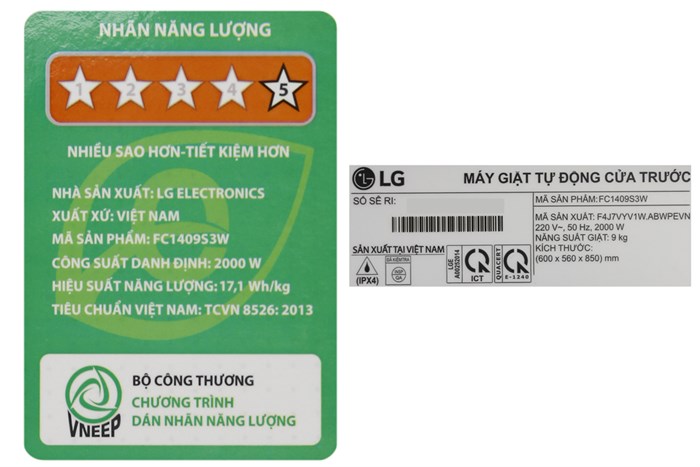 Máy giặt LG Inverter 9 kg FC1409S3W