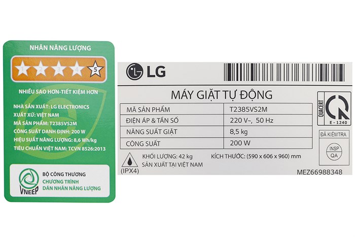 Máy giặt LG Inverter 8.5 kg T2385VS2M
