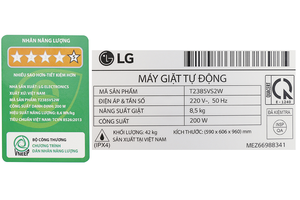 Máy giặt LG Inverter 8.5 kg T2385VS2W Màu Trắng