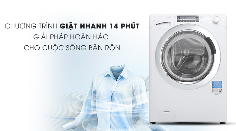 Giặt nhanh 14 phút - Máy giặt Candy Inverter 10 kg GVF1510LWHC3/1-S