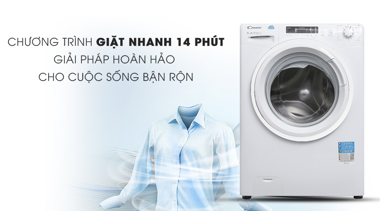 Giặt nhanh 14 phút - Máy giặt Candy 8 kg HCS 1282D3Q/1-S Giặt nhanh 14 phút - Máy giặt Candy 8 kg HCS 1282D3Q/1-S
