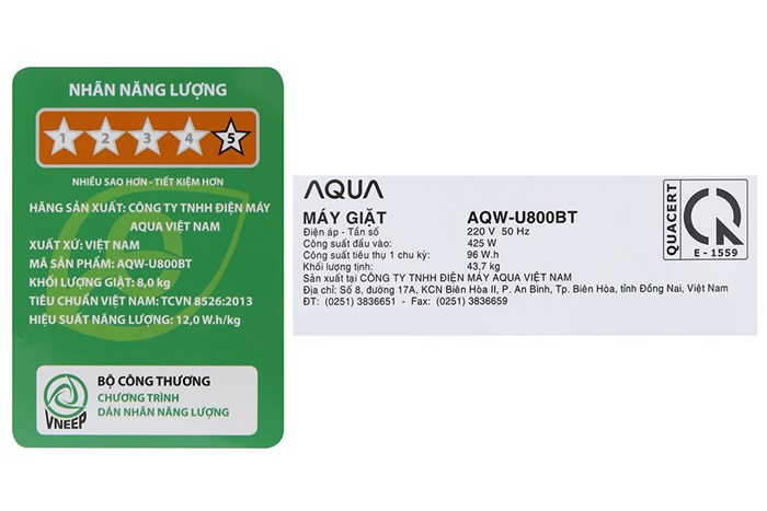 Máy giặt Aqua 8 kg AQW-U800BT N