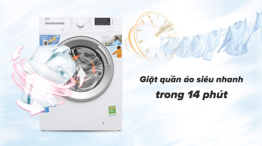Máy giặt Beko Inverter 8 kg WTV 8512 XS0 - Giặt nhanh 14 phút 