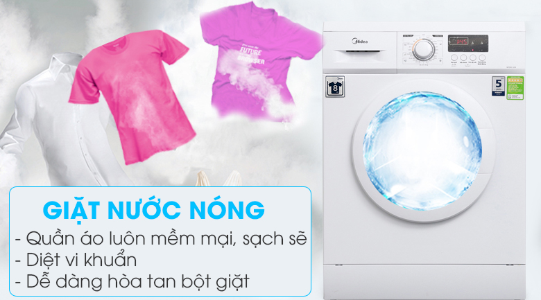 Giặt nước nóng - Máy giặt Midea 9 kg MFD90 -1208 Giặt nước nóng - Máy giặt Midea 9 kg MFD90 -1208