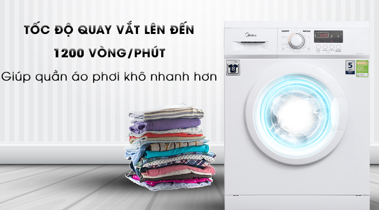 Tốc độ quay vắt mạnh mẽ - Máy giặt Midea 9 kg MFD90 -1208 Tốc độ quay vắt mạnh mẽ - Máy giặt Midea 9 kg MFD90 -1208