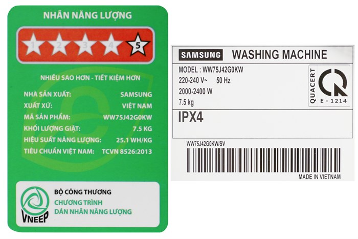 Máy giặt Samsung Inverter 7.5 kg WW75J42G0KW/SV
