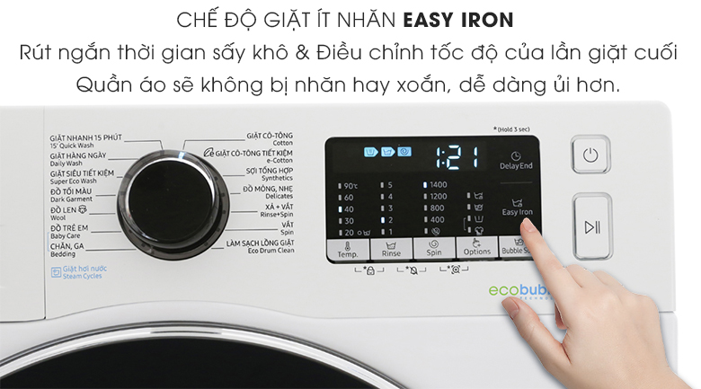 ChÆ°Æ¡ng trÃ¬nh giáº·t Ã­t nhÄƒn Easy Iron - MÃ¡y giáº·t Samsung Inverter 8 kg WW80J54E0BW/SV