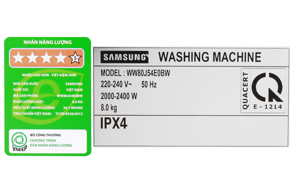 Máy giặt Samsung Inverter 8 kg WW80J54E0BW/SV Màu Trắng