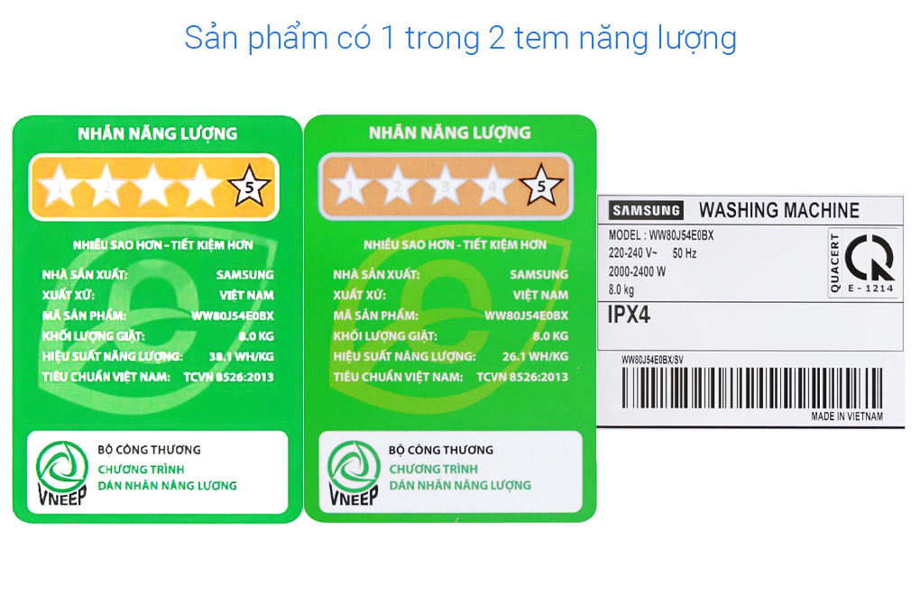 Máy giặt Samsung Inverter 8 kg WW80J54E0BX/SV Màu Inox