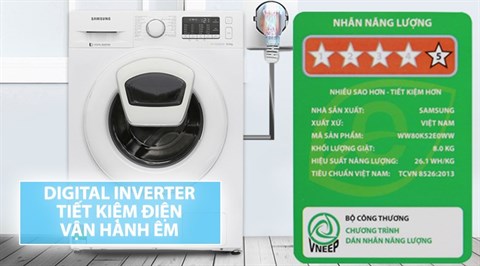 Máy giặt Samsung AddWash Inverter 8 kg WW80K52E0WW/SV