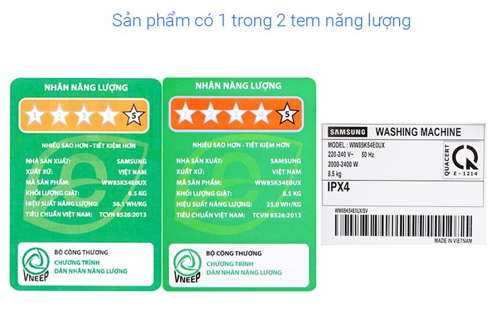 Máy giặt Samsung AddWash Inverter 8.5 kg WW85K54E0UX/SV Màu Đen