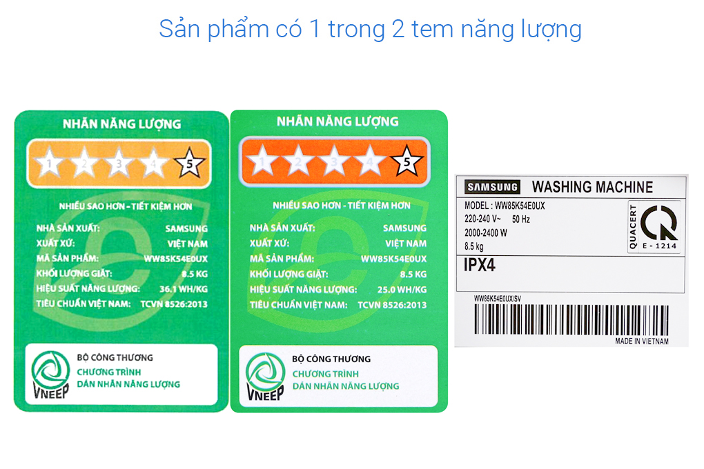 Máy giặt Samsung AddWash Inverter 8.5 kg WW85K54E0UX/SV Màu Đen