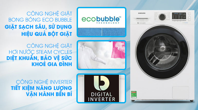 Máy giặt Samsung Inverter 9 kg WW90J54E0BW/SV