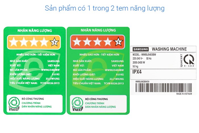 Máy giặt Samsung Inverter 9 kg WW90J54E0BW/SV Màu Trắng