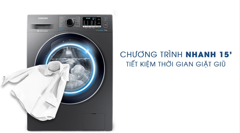 Giặt nhanh 15 phút - Máy giặt Samsung Addwash Inverter 9 kg WW90K54E0UX/SV