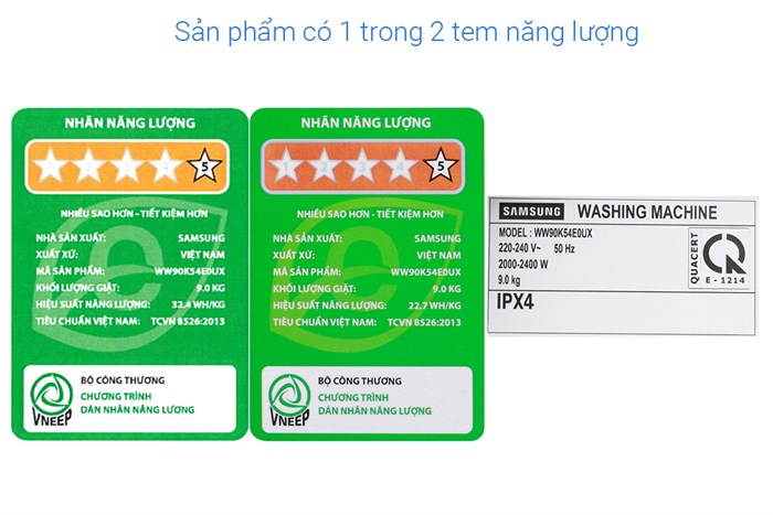 Máy giặt Samsung Addwash Inverter 9 kg WW90K54E0UX/SV Màu Đen