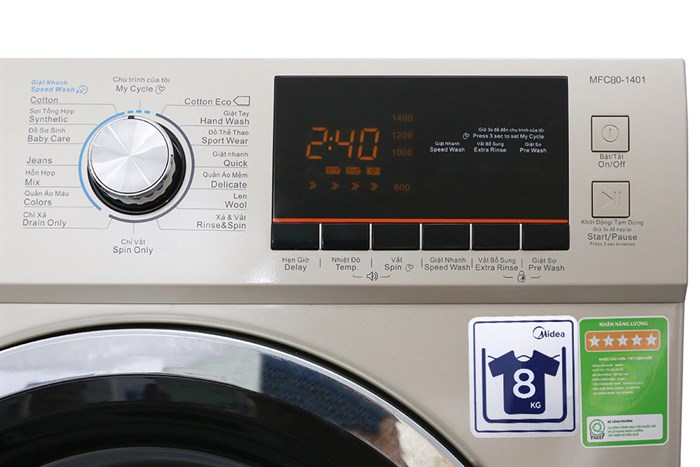 Máy giặt Midea 8 kg MFC80-1401 Màu Vàng đồng