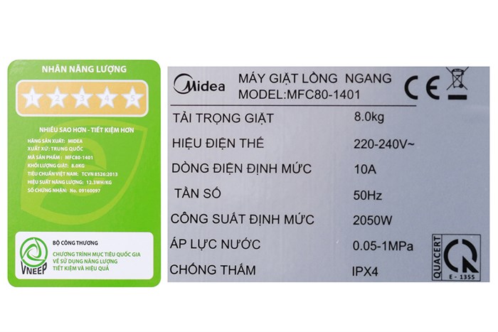 Máy giặt Midea 8 kg MFC80-1401 Màu Vàng đồng