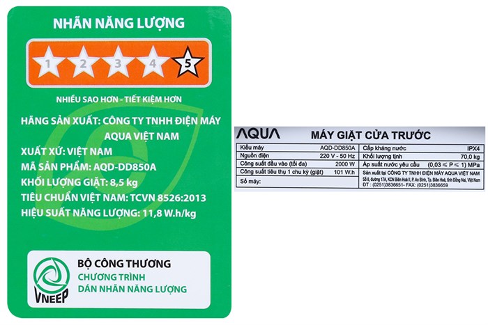 Máy giặt Aqua Inverter 8.5 kg AQD-DD850A (N2) Màu Vàng đồng