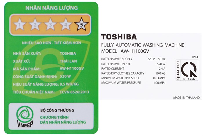 Máy giặt Toshiba 10 Kg AW-H1100GV SM Màu Xám