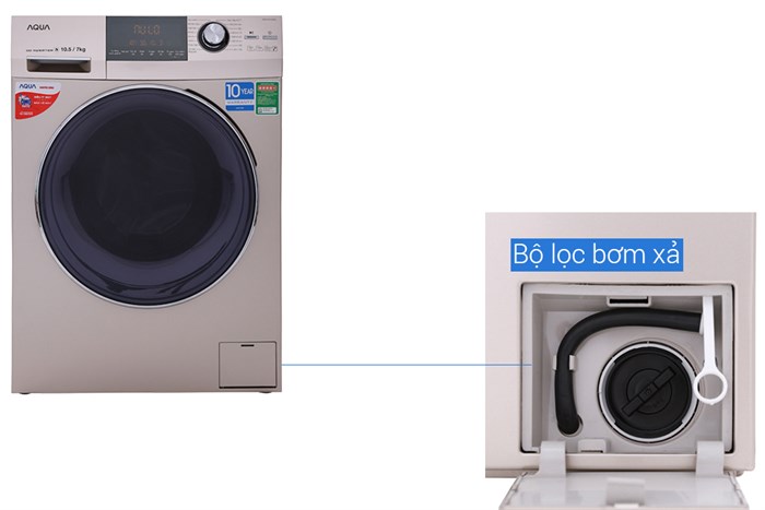Máy giặt sấy Aqua Inverter 10.5Kg AQD-DH1050C N Màu Vàng đồng