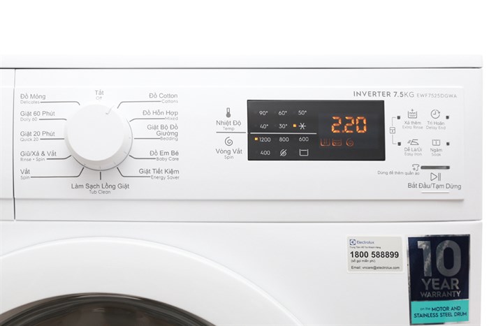 Máy giặt Electrolux Inverter 7.5 Kg EWF7525DGWA Màu Trắng