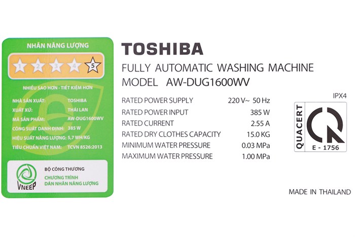 Máy giặt Toshiba Inverter 15 kg AW-DUG1600WV SK