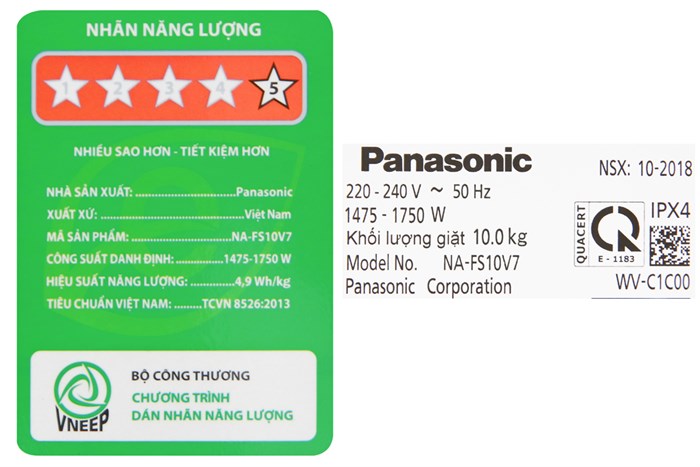 Máy giặt Panasonic Inverter 10 Kg NA-FS10V7LRV