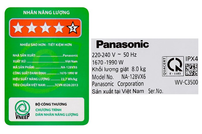 Máy giặt Panasonic Inverter 8 Kg NA-128VX6LV2 Màu Xám